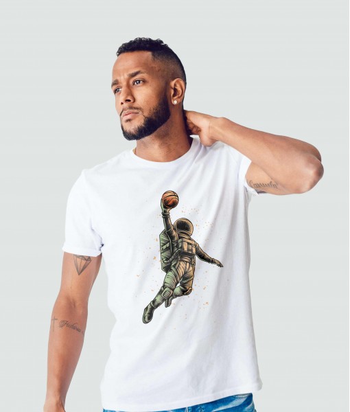 Мъжка тениска с щампа Спортни Илюстрации Basketball astronaut - TShirtArtShop.com